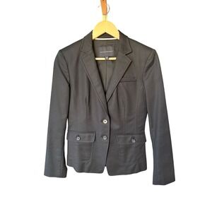 Banana Republic Blazer‎ Sz 2 Black Tailored Two-Button Dark Academia Career Wear